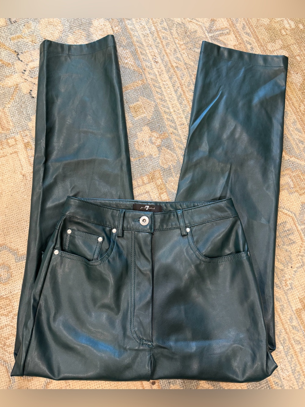 7 For All Mankind WOMEN's Skinny Faux Leather Jeans in Dark Green